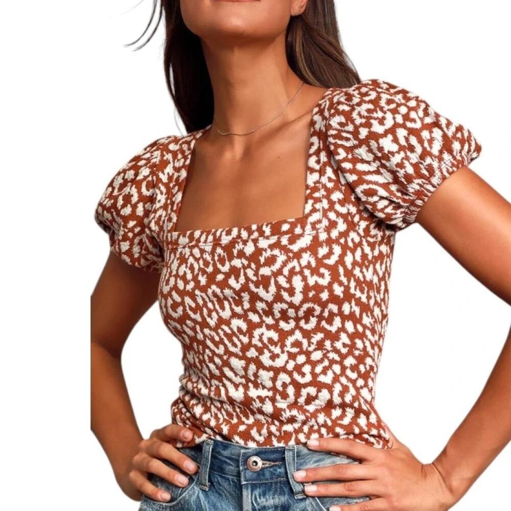 Free People  brown and white leopard 
top